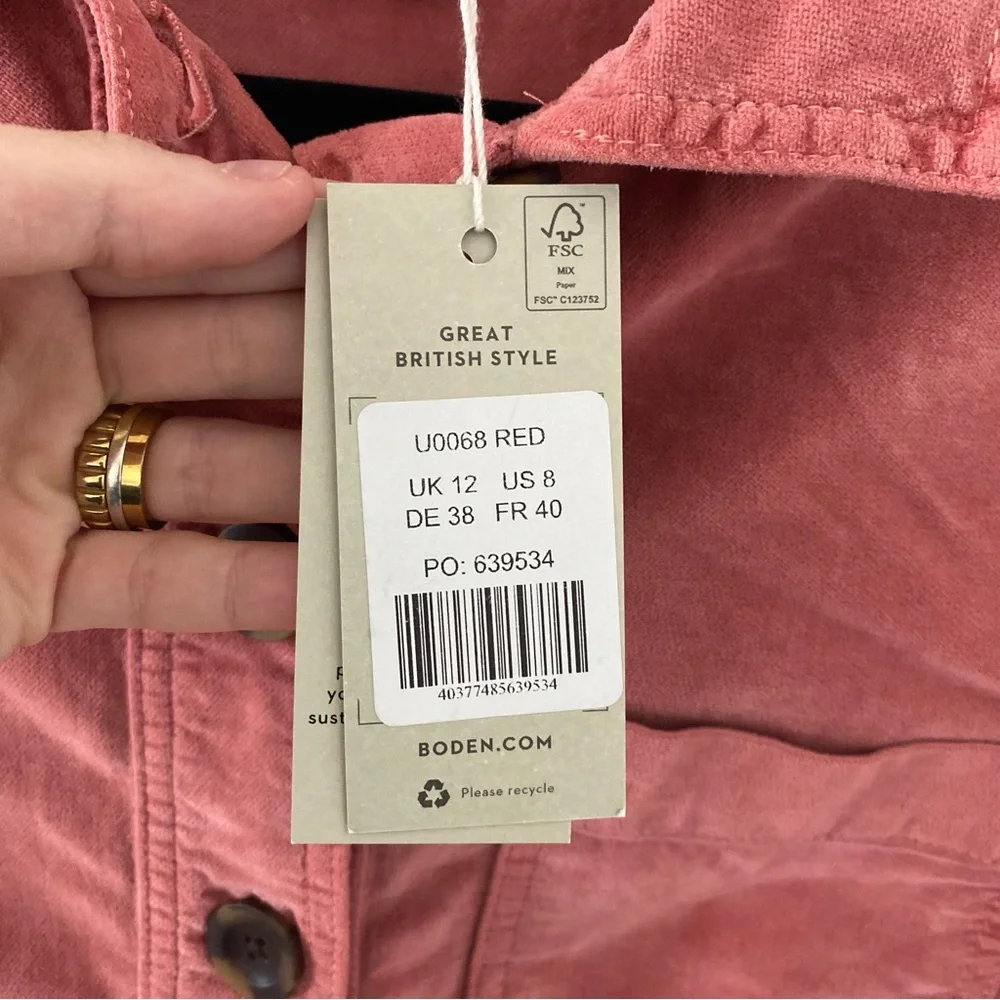 NWT Boden Velvet Cropped Chore Coat Barn Jacket Mauve Pink Size 8 - Picture 5 of 10